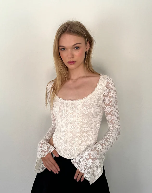 Elegant Dressing Belle Long Sleeve Top in Regal Lace Ivory