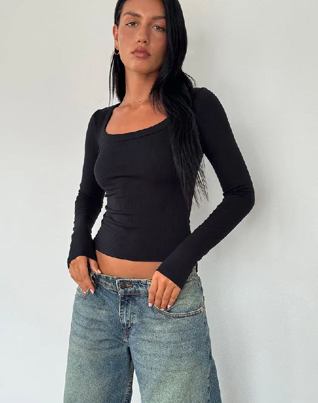 High-end Fashion Binlo Extra Long Sleeve Top in Black