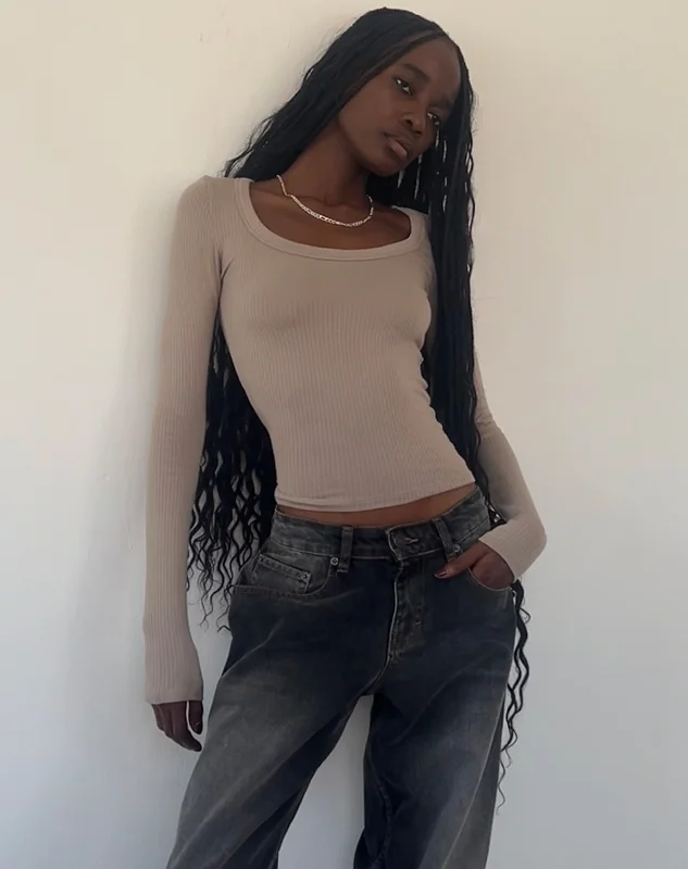 Comfortable Outfits Binlo Extra Long Sleeve Top in London Fog