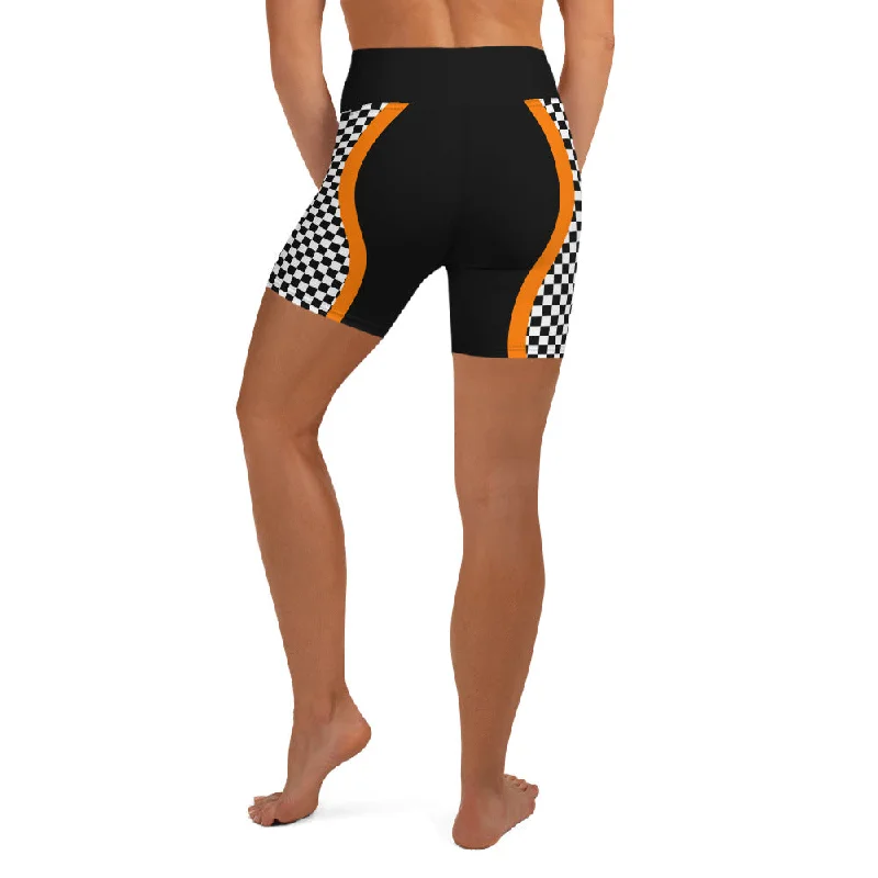 Boutique Recommendation Black and Orange Checkered Yoga Shorts