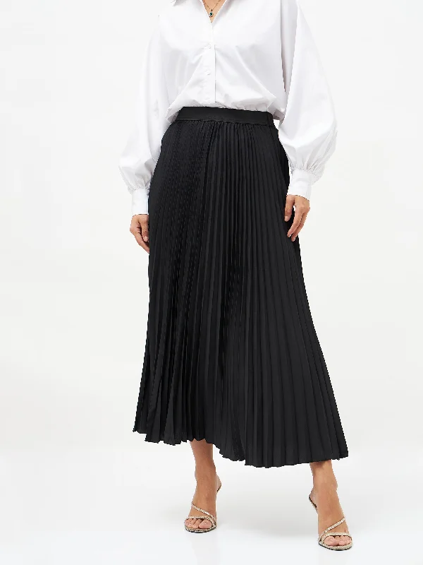 Fashionable And Fashionable Black Pleated Maxi Skirt