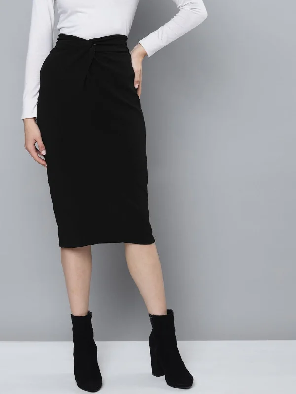 Comfortable down Black Twisted Midi Skirt