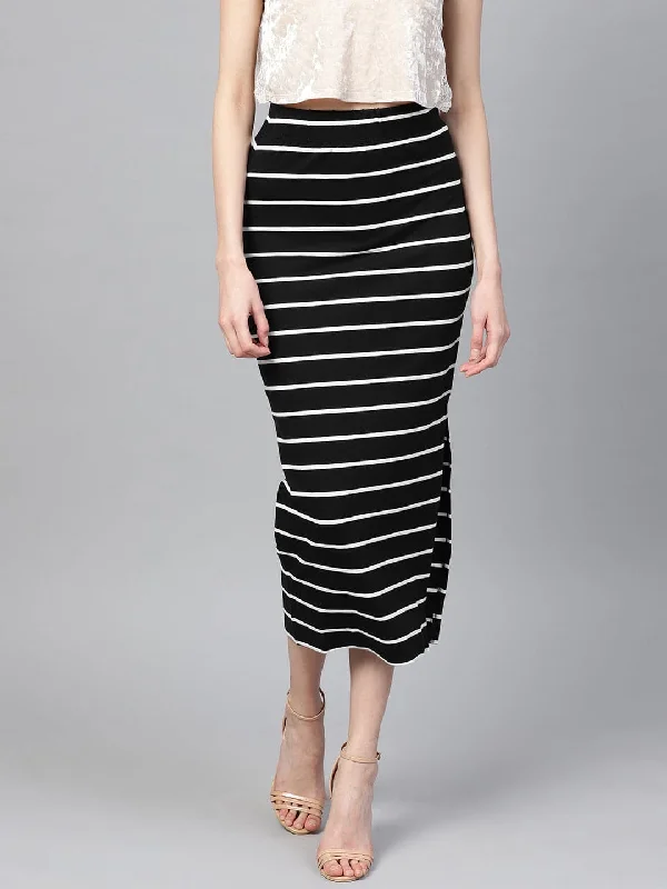 Street Fashion Black White Stripe Maxi Pencil Skirt