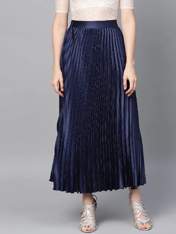 Personalized Outfit Blue Satin Pleated Maxi Skirt