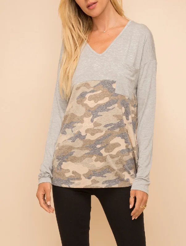 Comfortable And Versatile Born For Camo V-Neck Long Sleeve