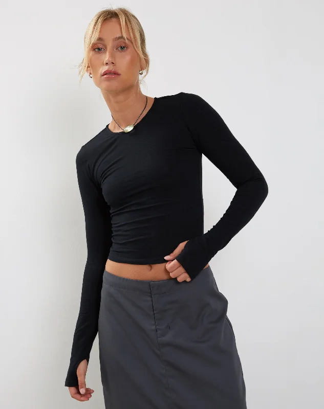 Classic Choice Bouse Long Sleeve Thumbhole Top in Black