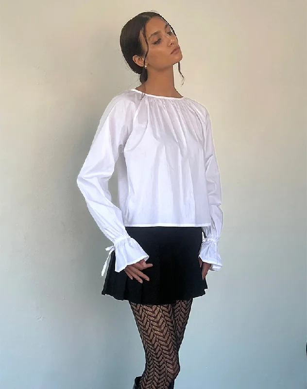 Lounge Wear Bulila Tie Sleeve Blouse in White Poplin