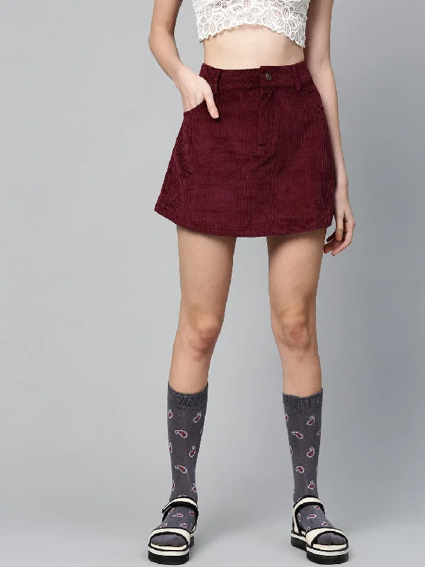 Elegant And Casual Burgundy Corduroy A-Line Mini Skirt