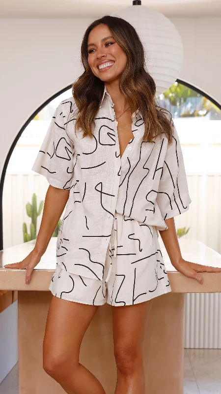 Versatile Wear Charli Button Up Shirt and Shorts Set - Beige Swirl