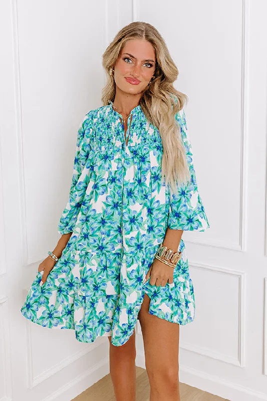 Eye-catching Personality Coastal Cruise Floral Mini Dress in Green
