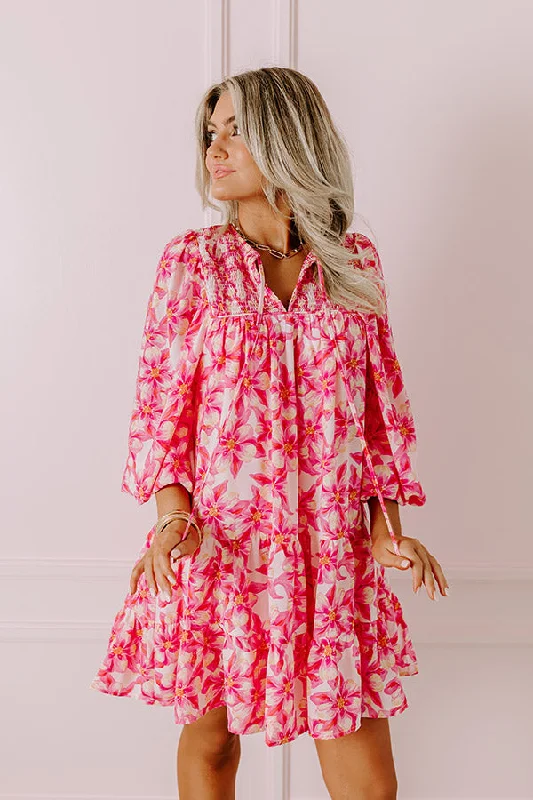 Warm Atmosphere Coastal Cruise Floral Mini Dress in Pink