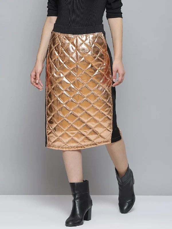 Light Dressing Copper Mettalic Pencil Skirt