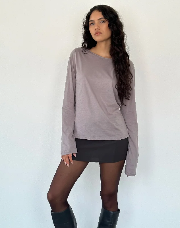 Editorial Design Damon Baggy Long Sleeve Top in Elephant Grey Tissue Jersey