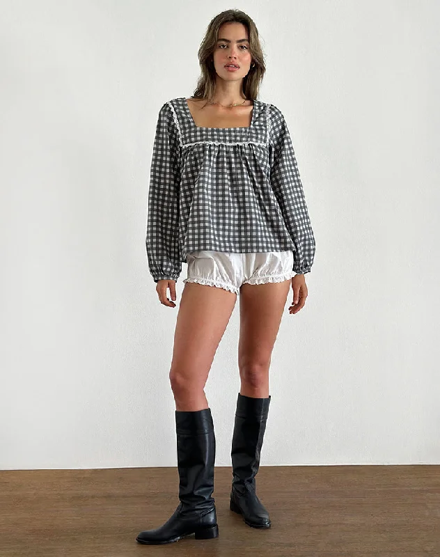 Fashion Elements Demona Top in Tonal Gingham Black and Grey