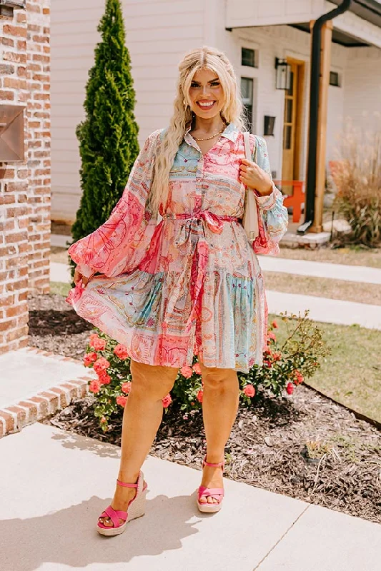 Breezy Outfits Fancy Flourish Color Block Mini Dress in Pink Curves