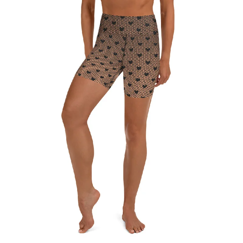 Exquisite Embroidery Fishnet Tights Print Yoga Shorts