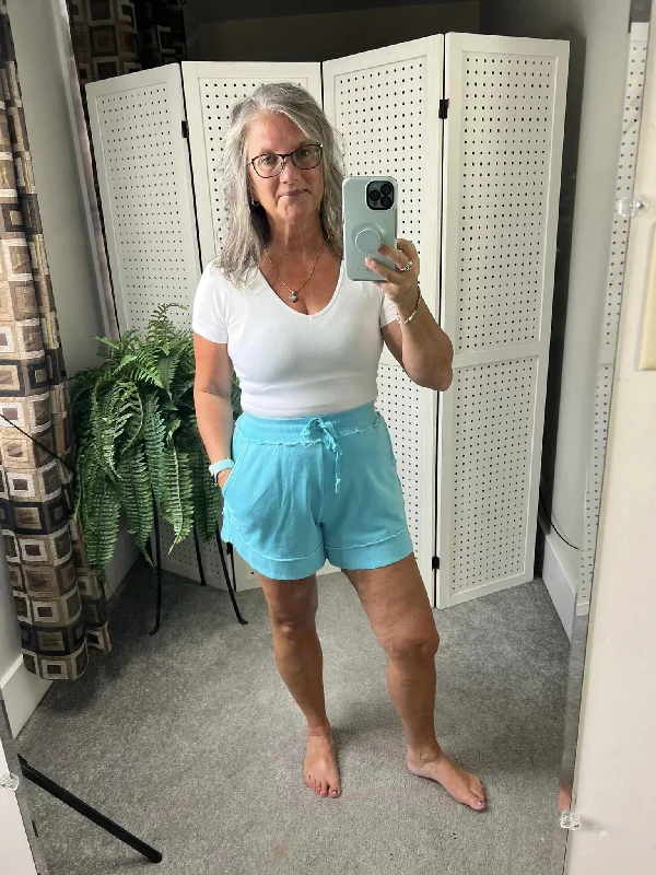 Comfortable Fashion French Terry Stevie Shorts - Capri Blue by Michelle Mae