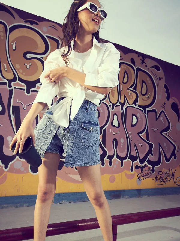 Soft Textures Girls Blue Denim Front Placket Skorts