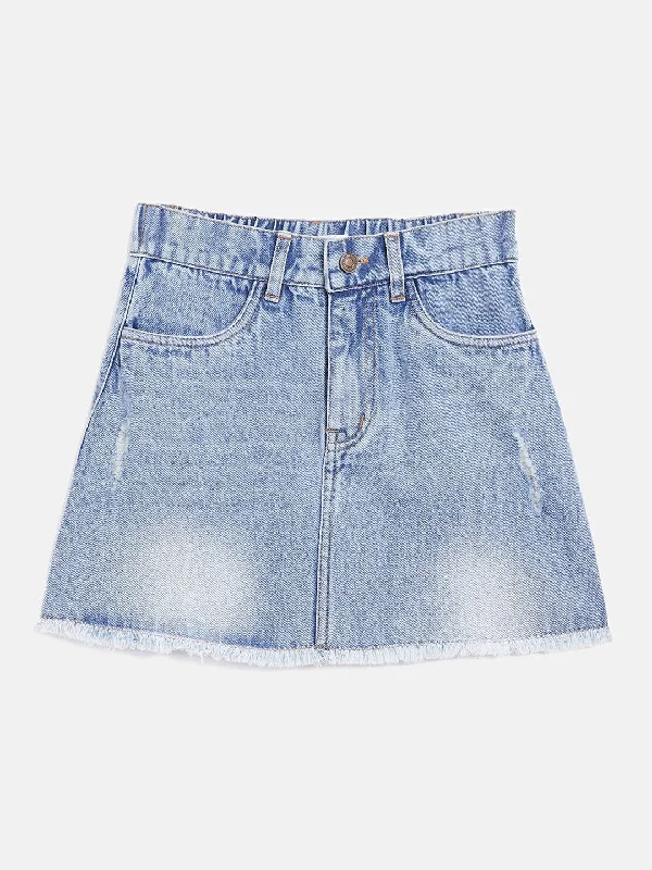 Elegant Wear Girls Blue Raw Hem Denim Mini Skirt