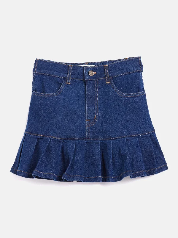 Chic Comfort Girls Navy Denim Pleated Mini Skirt