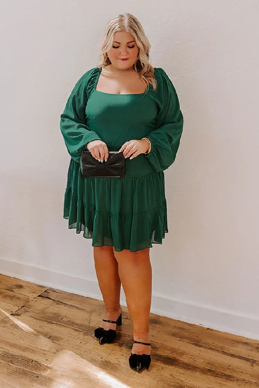 Noble And Elegant Haute Harmony Mini Dress In Hunter Green Curves