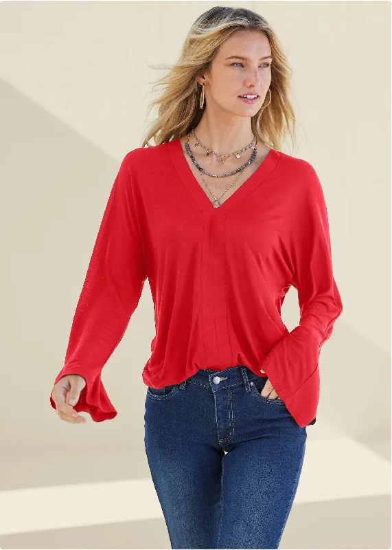 French Style Banded Hem Top - Red