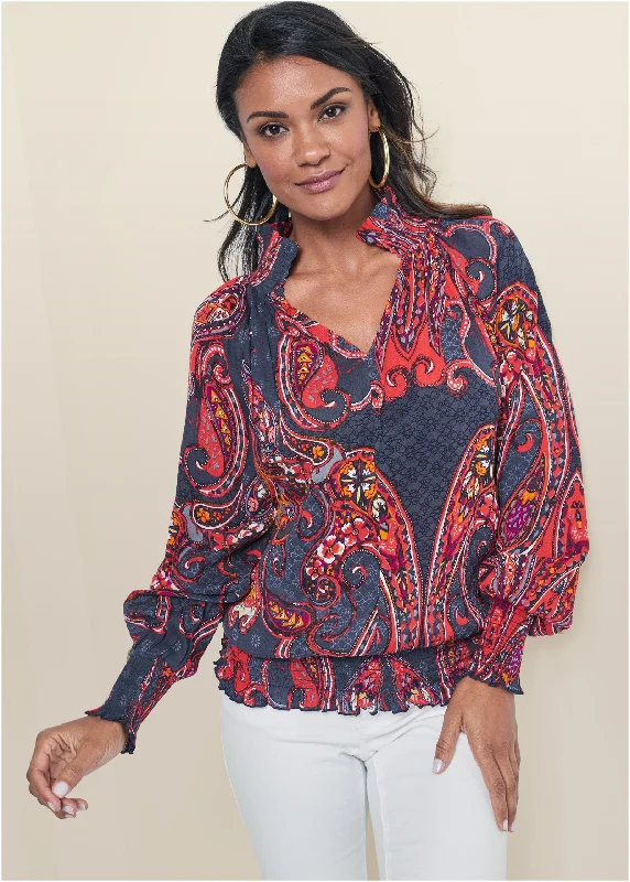 Simple Looks Paisley Top - Navy Multi