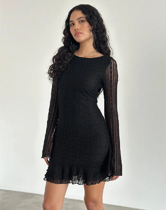 Soft Clothing Janawa Backless Mini Dress in Lace Black