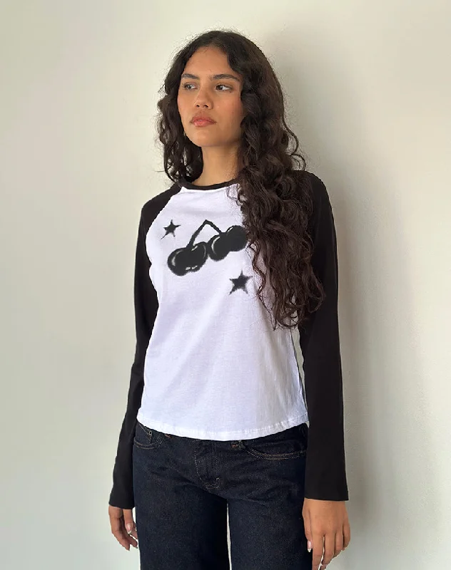 Fashion Touch Kyiato Top in White and Black Cherry Print