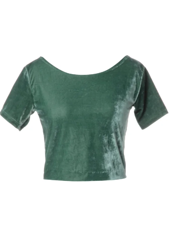 Comfortable And Versatile Label Velvet Low Back Crop Top
