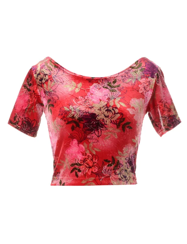 Feminine Charm Label Velvet Low Back Crop Top