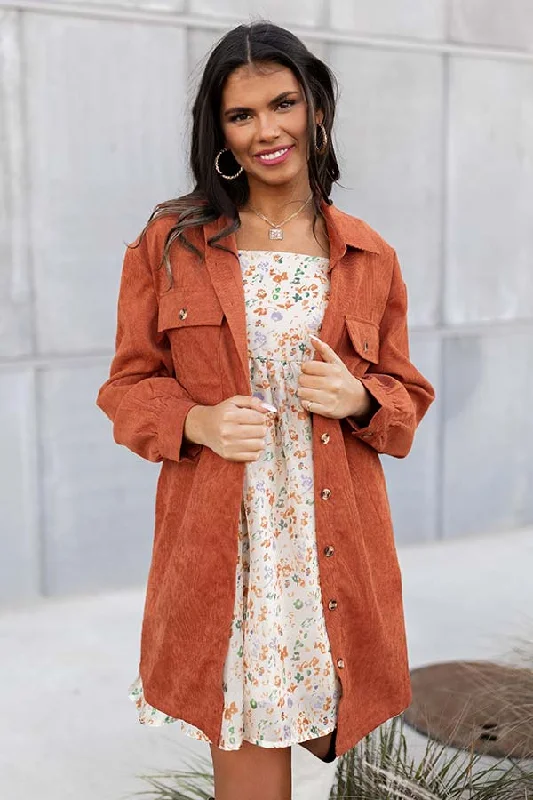 Fashionable And Versatile Lattes At The Lodge Corduroy Dress In Rust