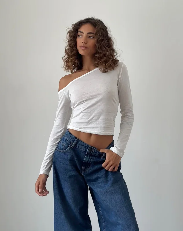 Cozy Dress Ledez Asymmetric Slouchy Top in White Tissue Jersey