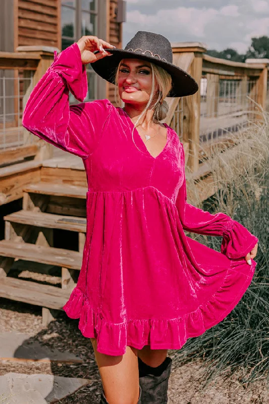 Simple Comfort Lost In A Novel Velvet Mini Dress In Hot Pink