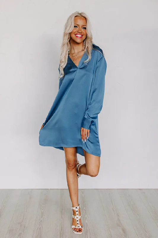 Comfy Chic Love Crush Shift Dress in Ocean Blue