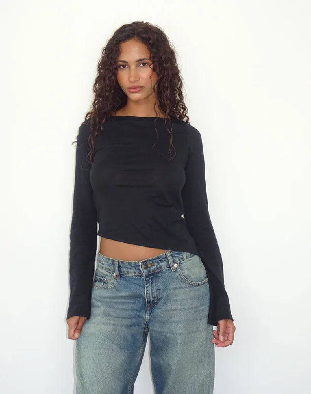Smart Comfort Lunica Long Sleeve Top in Tissue Jersey Black
