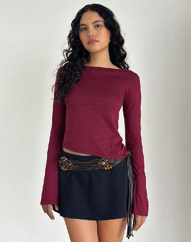 Relaxed Fit Lunica Long Sleeve Jersey Top in Burgundy