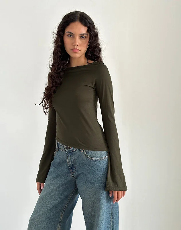 End Of The Year Lunica Top in Tissue Jersey Olive