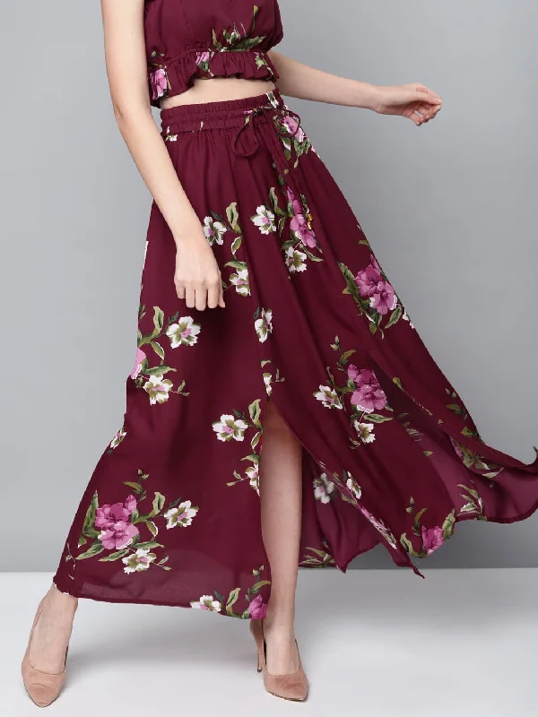 Trendy Items Maroon Floral Maxi Skirt
