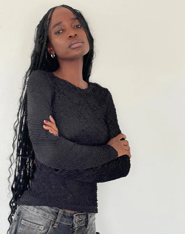 Soft Comfort Wear Maya Long Sleeve Top in Textured Black
