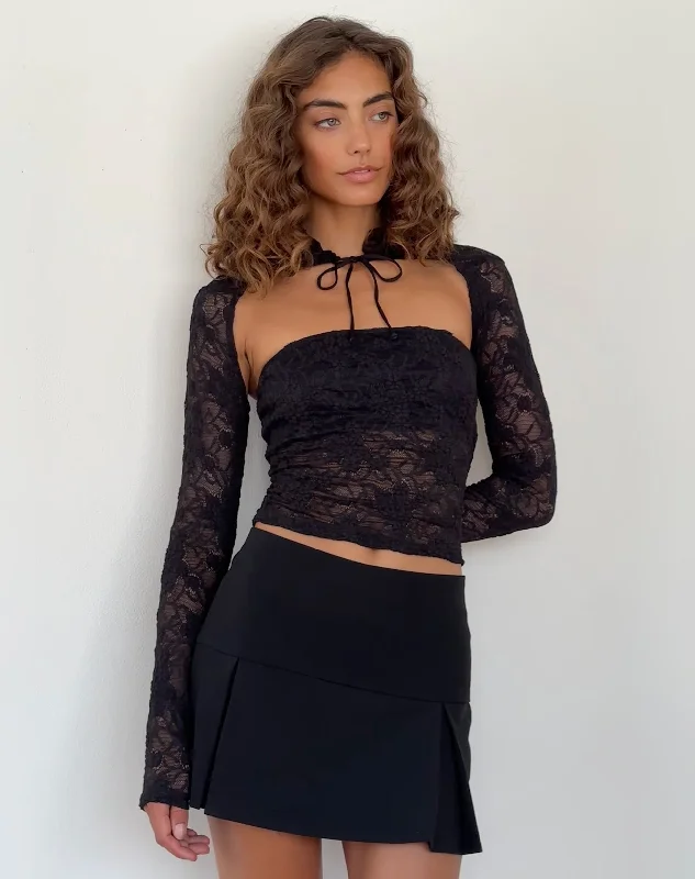 Cozy Footwear Melvina Bandeau Top and Shrug Set in Lace Black
