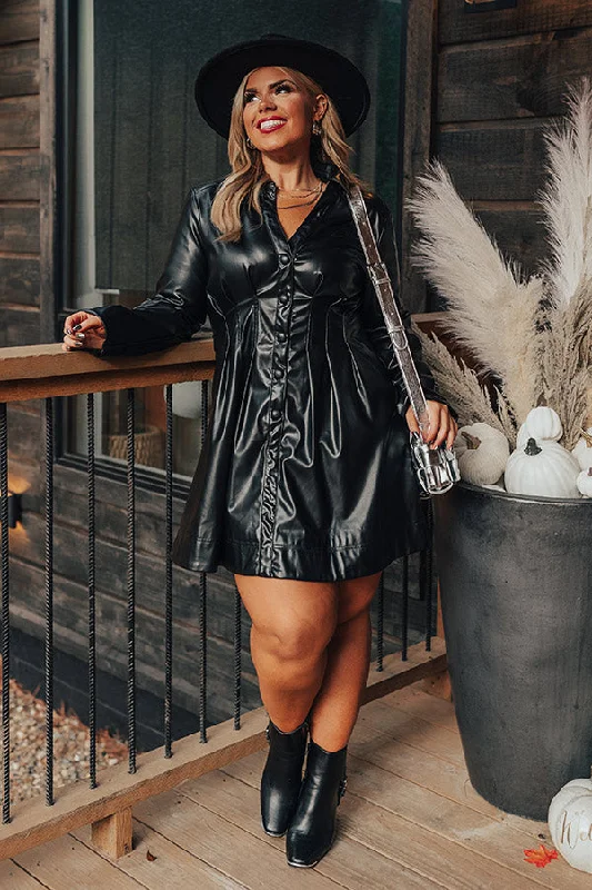 Youthful Mostly Amused Faux Leather Dress in Black Curves