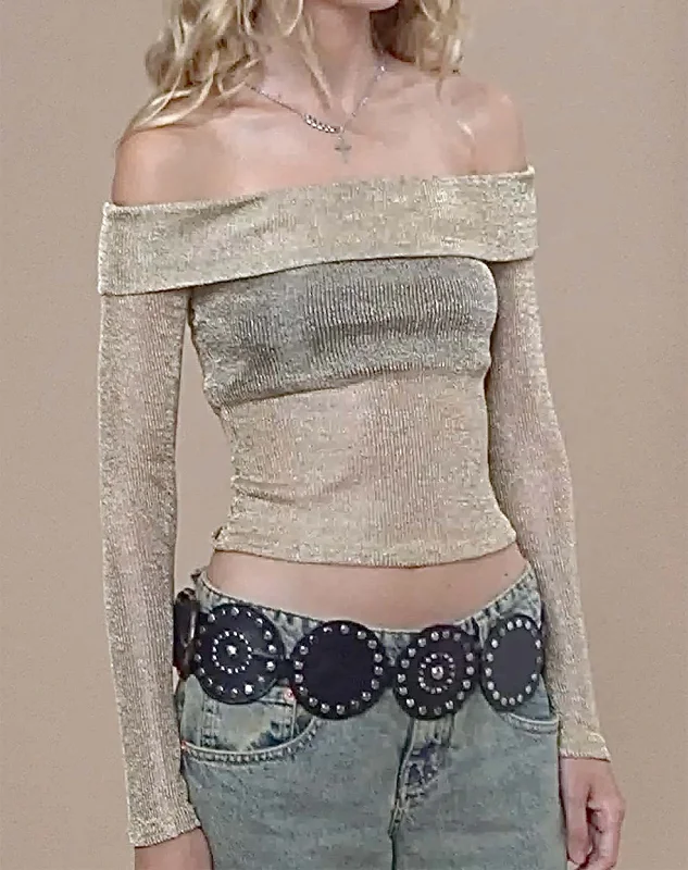 Sports Fashion Naysila Bardot Top in Gold Chain