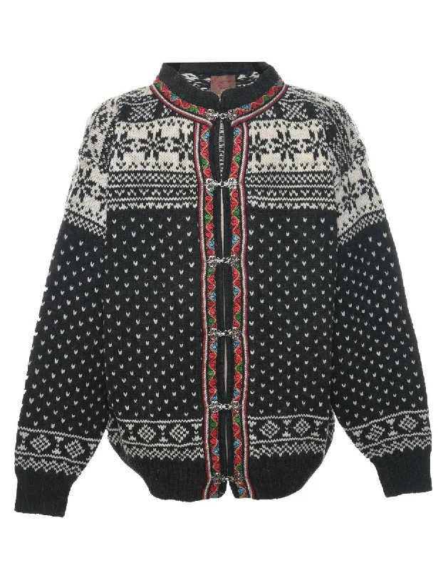 Fresh And Capable Nordic Wool Dark Grey Cardigan - XXL