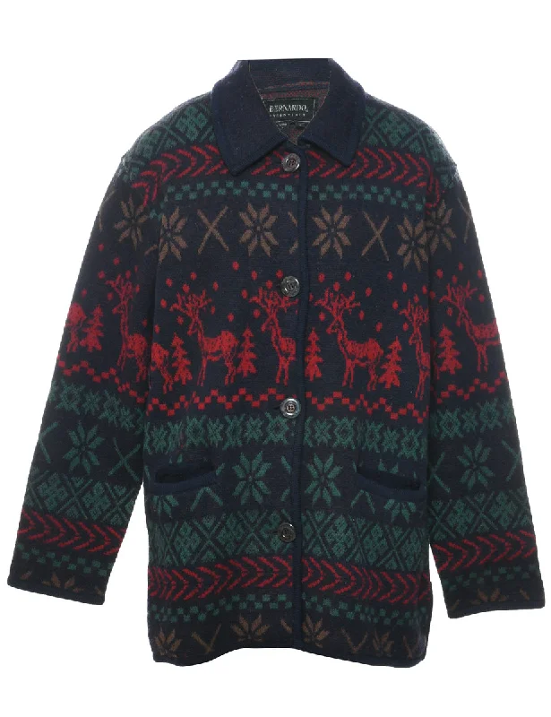 Comfortable Series Nordic Wool Multi-colour Cardigan - XL