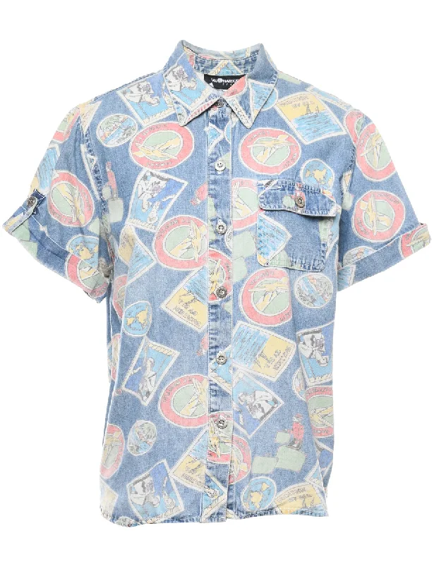 Goddess Outfit Novelty Print  Denim Shirt - L
