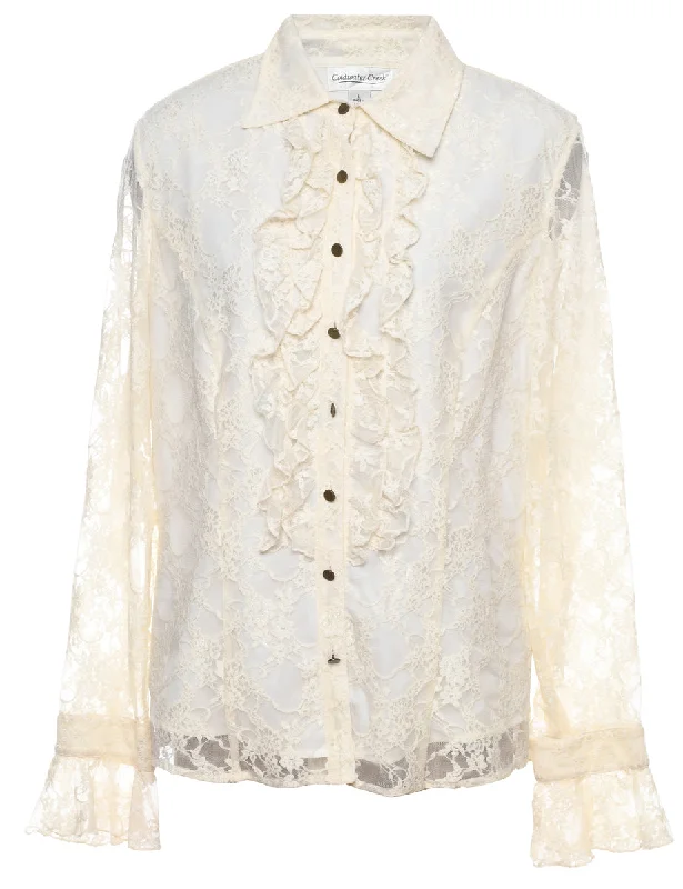 Lounge Chic Off-White Floral Lace Evening Shirt - L