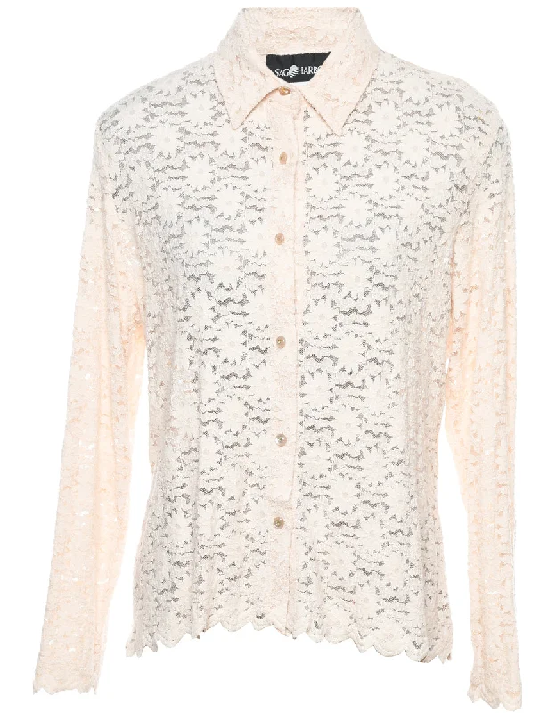 Cozy Outfit Off-White Floral Lace Evening Shirt - S
