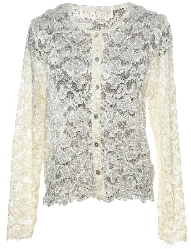 Soft Style Off-White Lace Evening Blouse - L