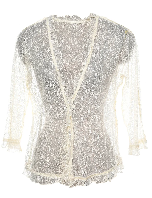 Relaxed Dresses Off-White Lace Evening Blouse - M